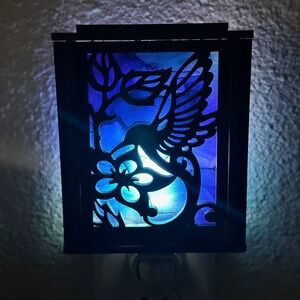 Hummingbird Lantern Night Light Wood Laser Cut Blue Light‎ Plug In Handmade
